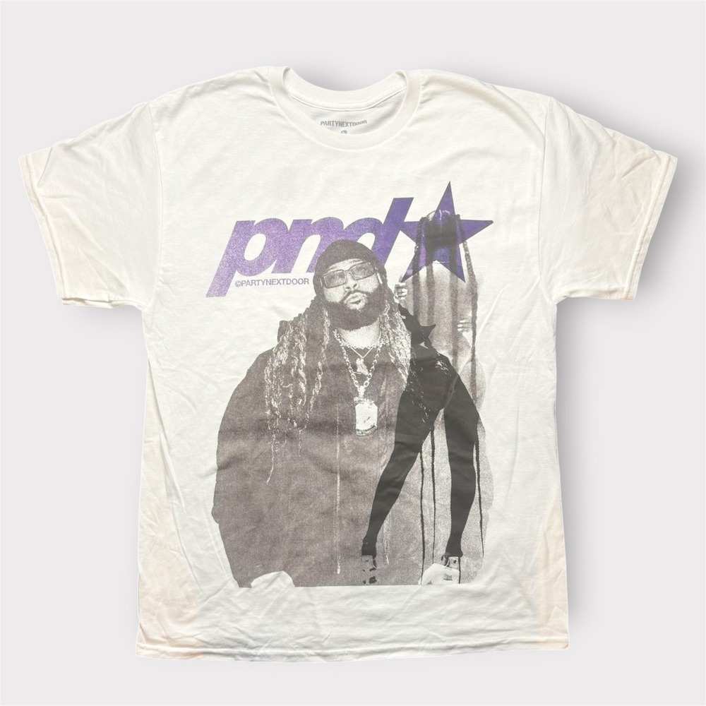 PARTYNEXTDOOR PND Graphic T-Shirt Mens Large White Purple‎ Star Tribal Print